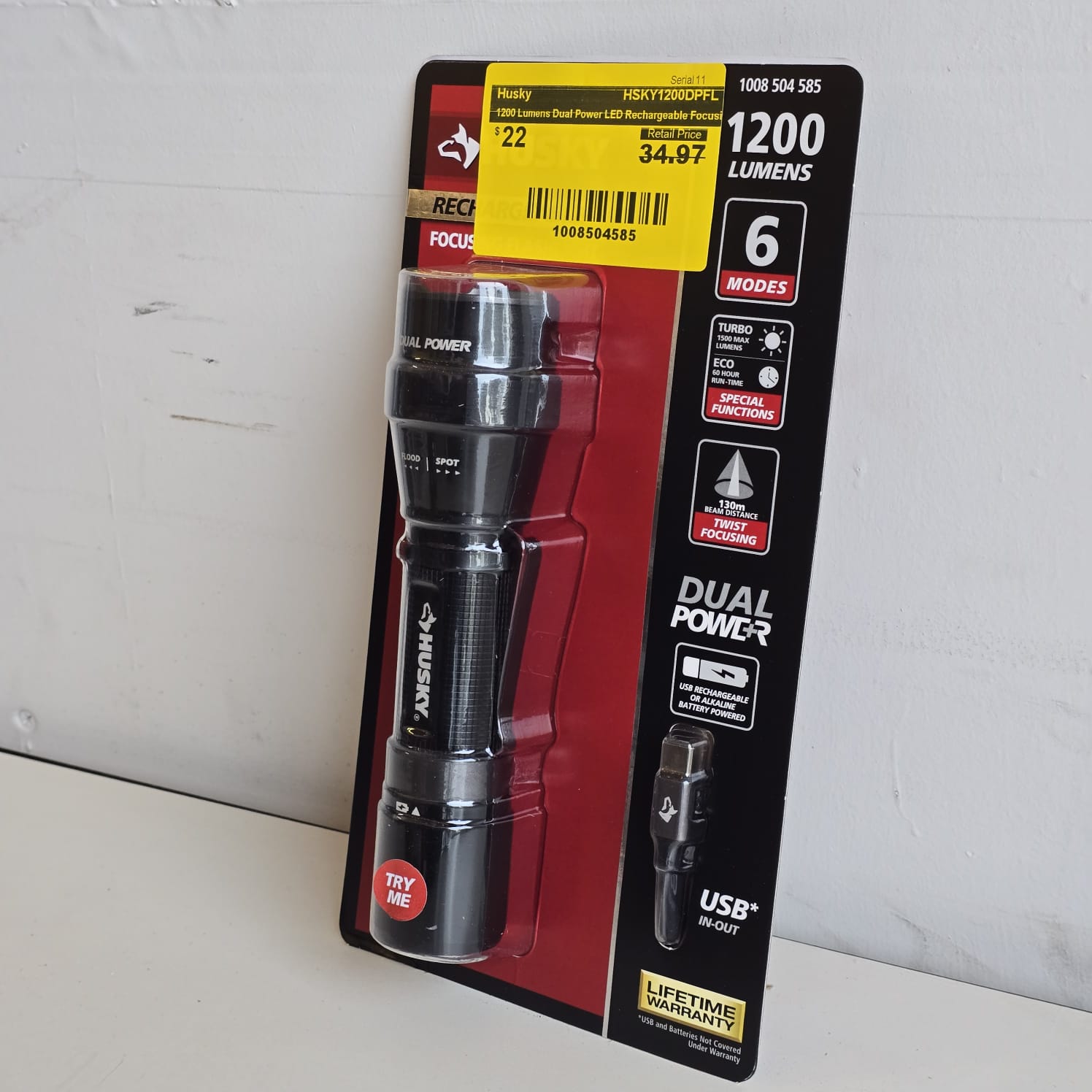 1200 Lumens Dual Power LED Rechargeable Focusing Flashlight with Rechargeable Battery and USB-C Cable Included (HSKY1200DPFL) 1200 Lumens Dual Power LED Rechargeable Focusing Flashlight with Rechargeable Battery and USB-C Cable Included (HSKY1200DPFL)